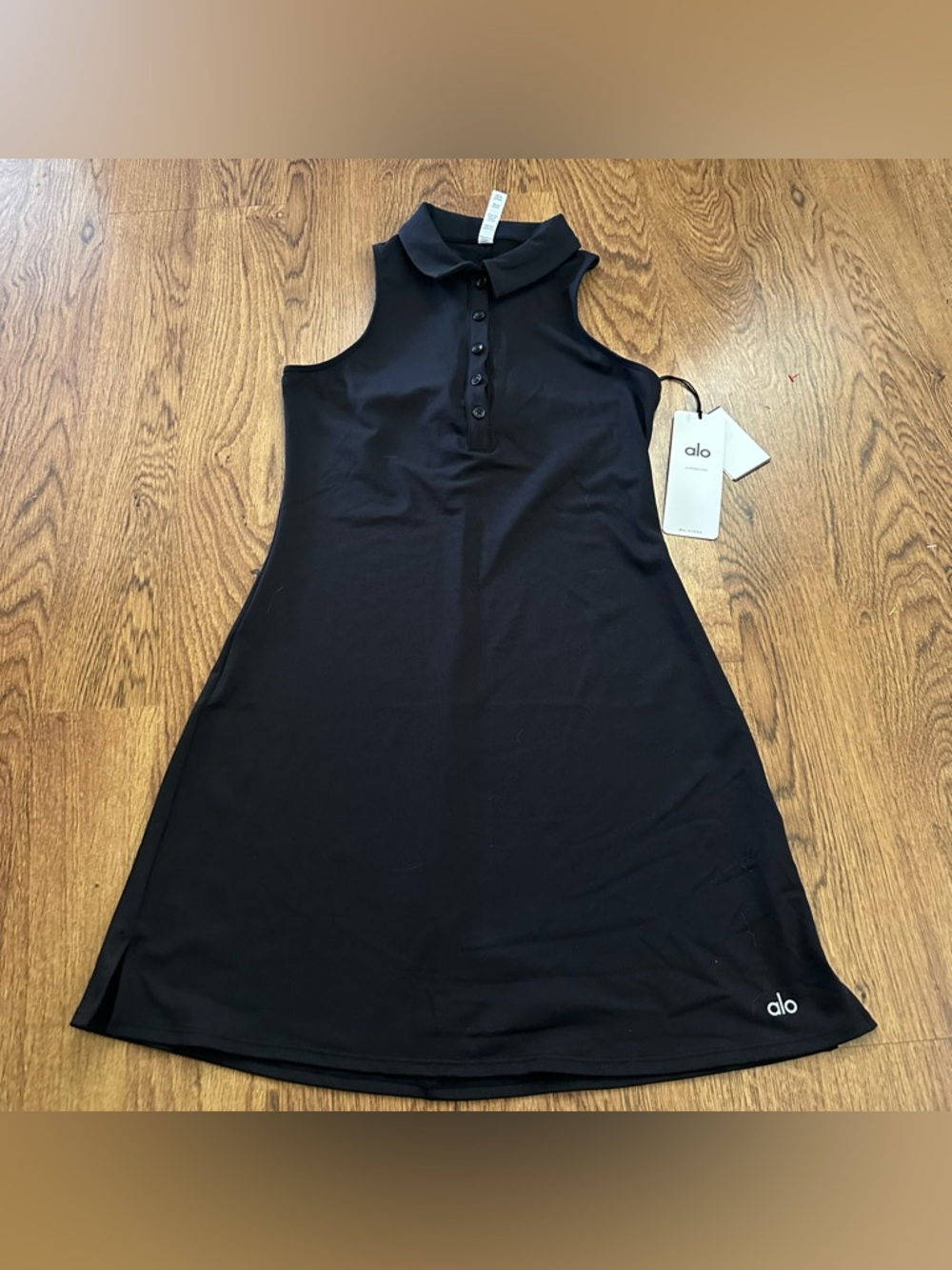 ALO Yoga Black Sleeveless Polo Mini Dress size small NWT Collar casual - Picture 2 of 7